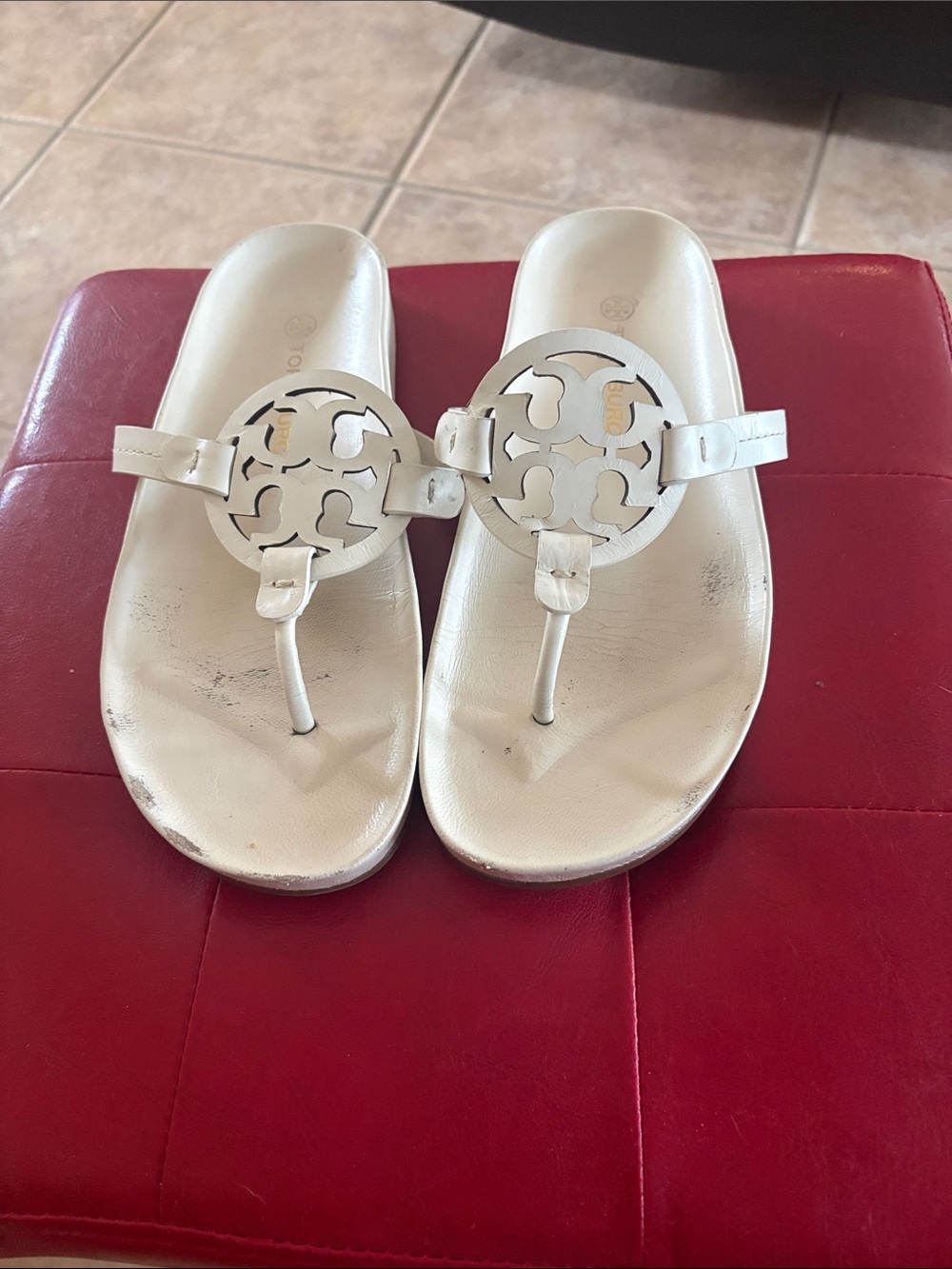 Tory Burch Miller Soft Leather Slide Sandals Ivory